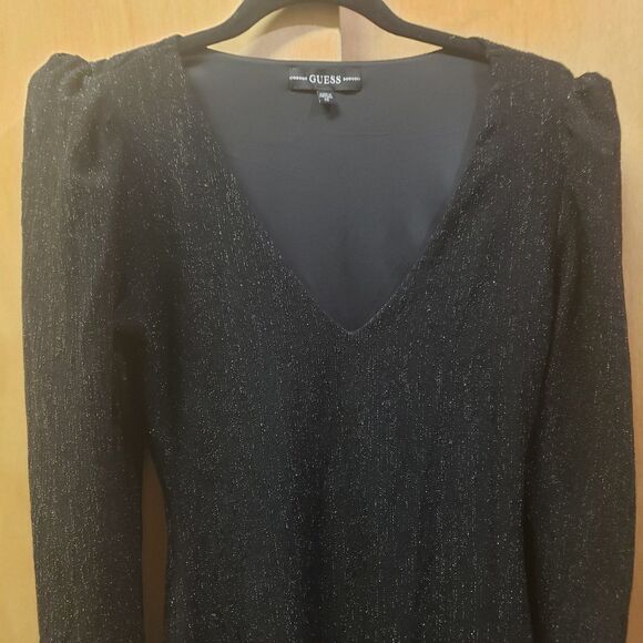 GUESS Cardi Metallic Puff Sleeve Dress Color-Black Size XS - Picture 5 of 9